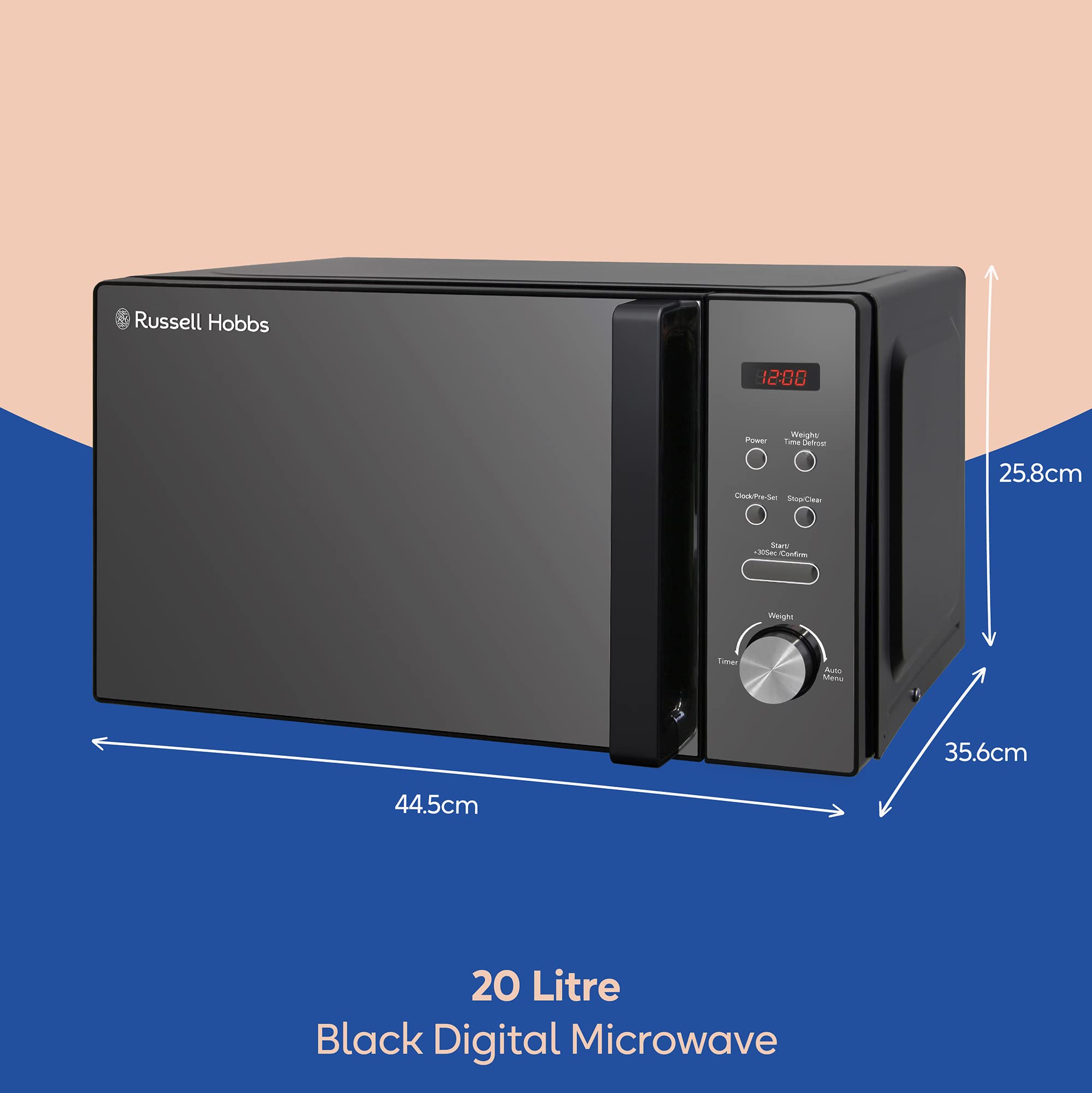Russell Hobbs RHM2076B 20 Litre 800 W Black Digital Solo Microwave with 5 Power Levels